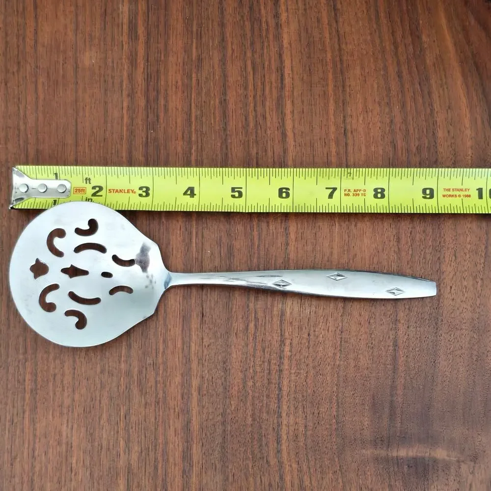 Vintage National Silver Co Stainless Monarch Steel Slotted Serving Spoon Japan